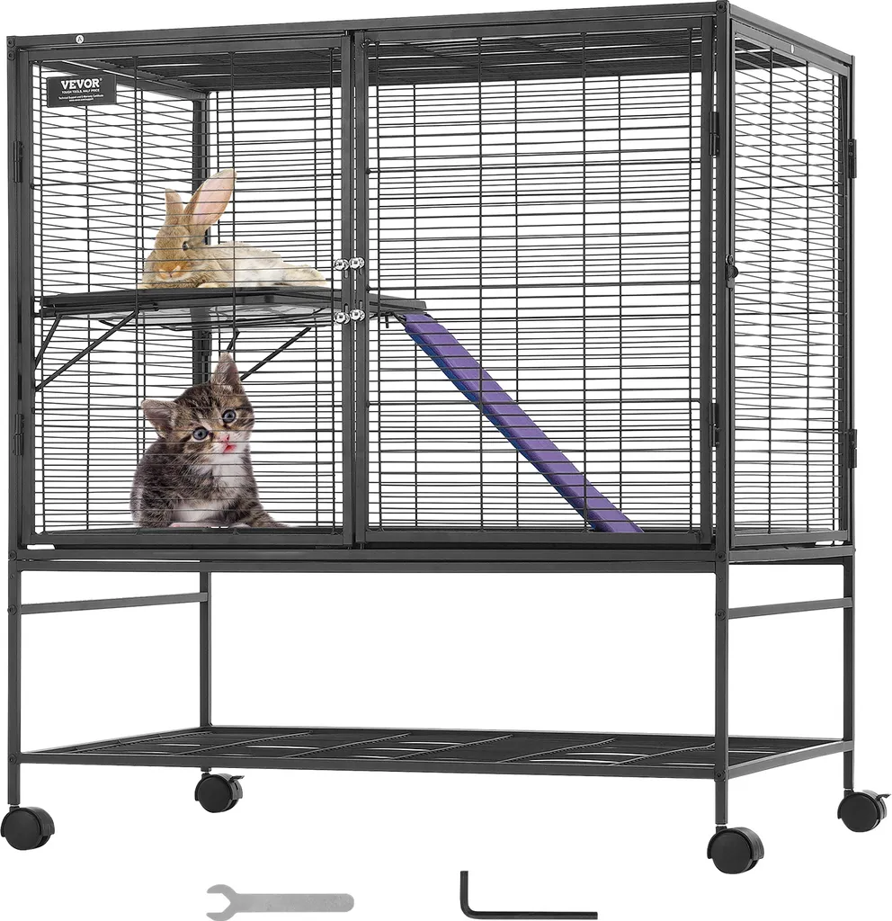Cage Petits Animaux Métal 2 Niveaux avec Rampes et Nettoyage Facilité
