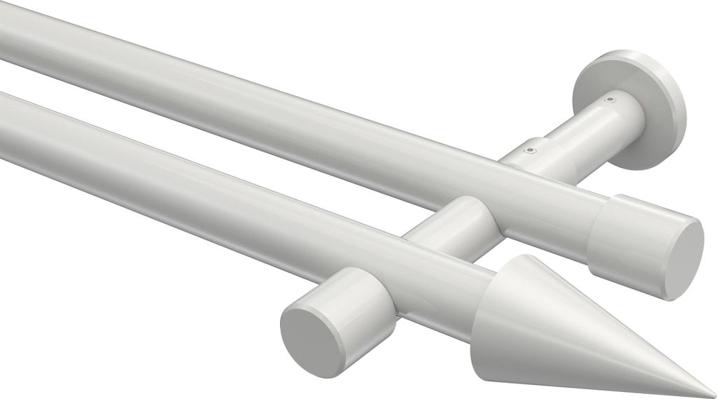 Interdeco Gardinenstange / Vorhangstange Weiß, Typ Prestige Savio (Kegel) ohne Ringe, 20 mm Ø 2-läufig, 260 cm