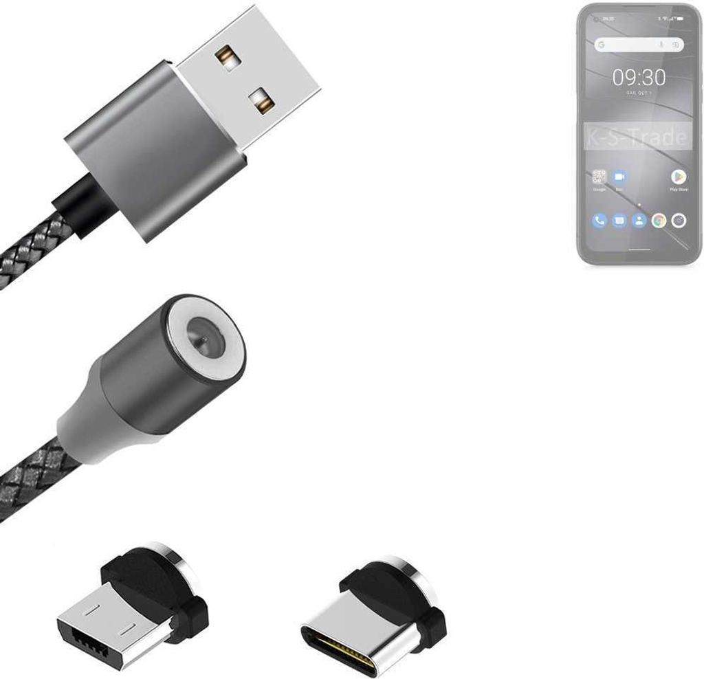 K-S-Trade Hochwertiges Magnet-Lade-kabel Sync-Kabel Daten-Kabel kompatibel mit Gigaset GX6 Pro mit USB-Typ-C-Anschluss und Micro-USB-Anschluss 2A bis