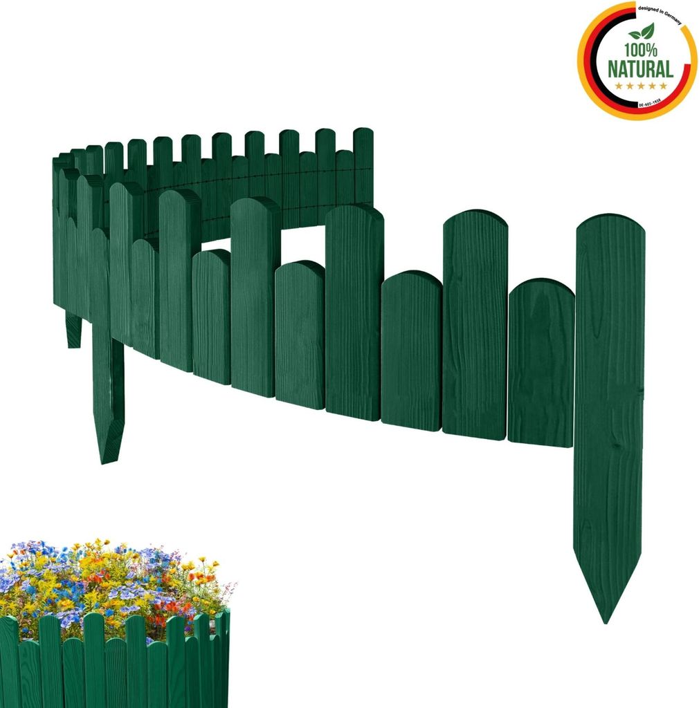 Floranica Rasenkante 200 x 15 cm Grün Flexible Beeteinfassung aus Holz als Rollborder Palisade Gartenzaun