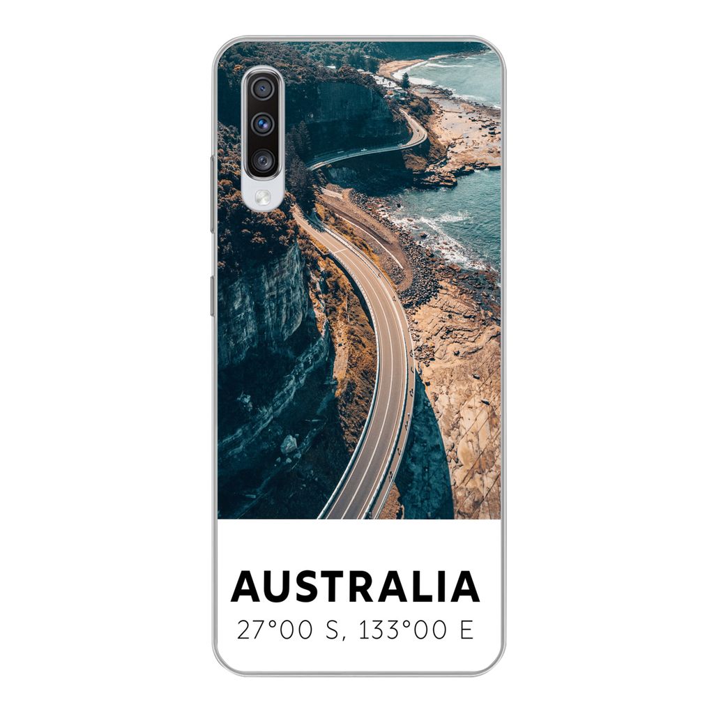 MuchoWow Handyhülle Schutzhülle Hülle für Samsung Galaxy A70 Australien - Meer - Schnellstraße - Sommer Silikon Softcase Handy Hülle - Schu...