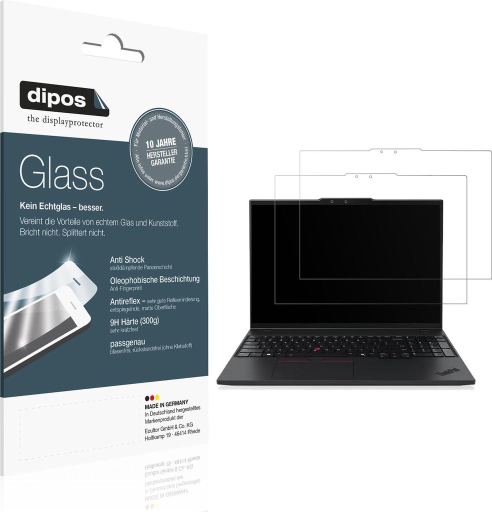 2x Schutzfolie für Lenovo ThinkPad P16s Gen4 matt - Anti-Shock 9H Folie dipos Glass Kunststoffglas
