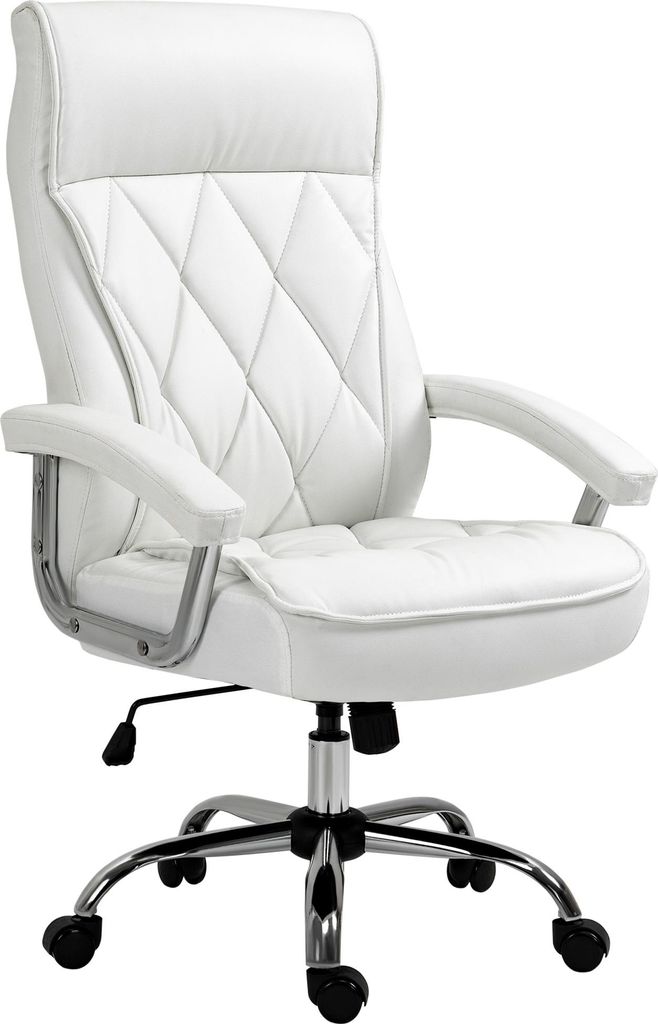 Fortuna Lai Bürostuhl Kunstleder, ergonomischer Schreibtischstuhl, Drehstuhl mit Wippenfunktion, höhenverstellbar, Weiß