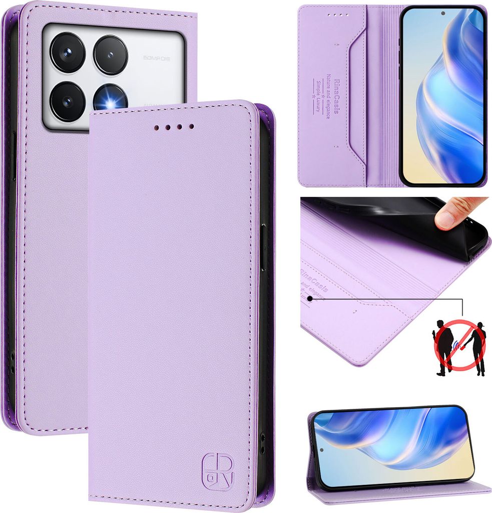 Lederhülle für Xiaomi Poco F6 Pro/Redmi K70/K70 Pro Hülle Flip Brieftasche Kartenfächern Ständer Schutzhülle Violett