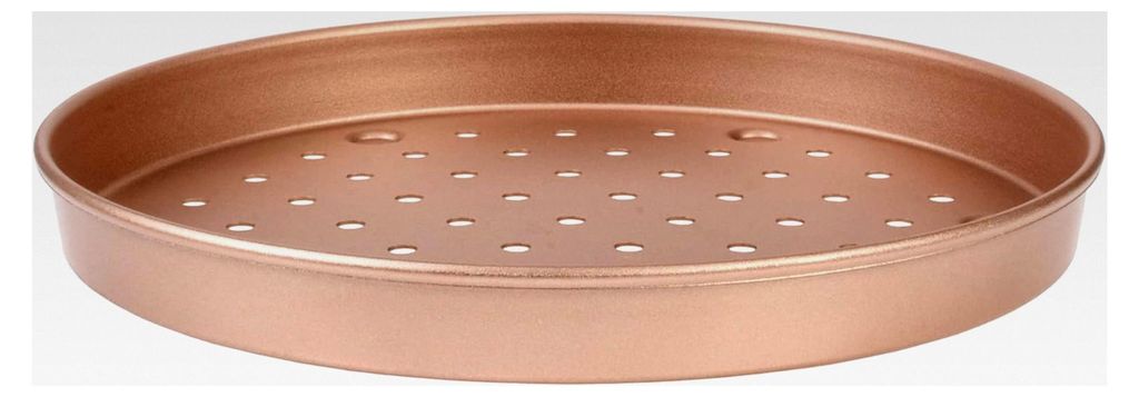 Rundes Pizzablech Ø 25 cm, gelocht, mit GREBLON Antihaftbeschichtung, hitzebeständig bis 230 °C, geeignet für Pizza, Flammkuchen oder Tartes