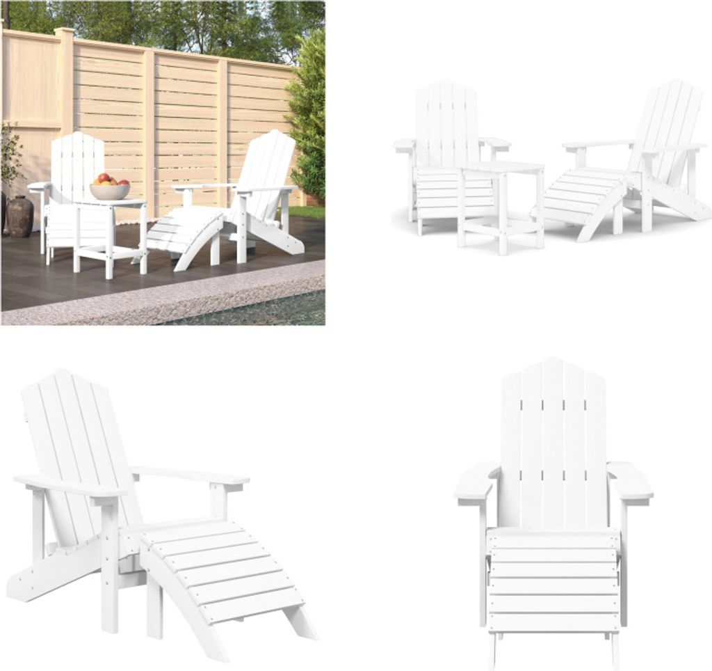 vidaXL Adirondack Gartenstühle mit Hocker & Tisch HDPE Weiß - Gartenstuhl - Gartenstühle - Outdoor Stuhl - Gartensessel