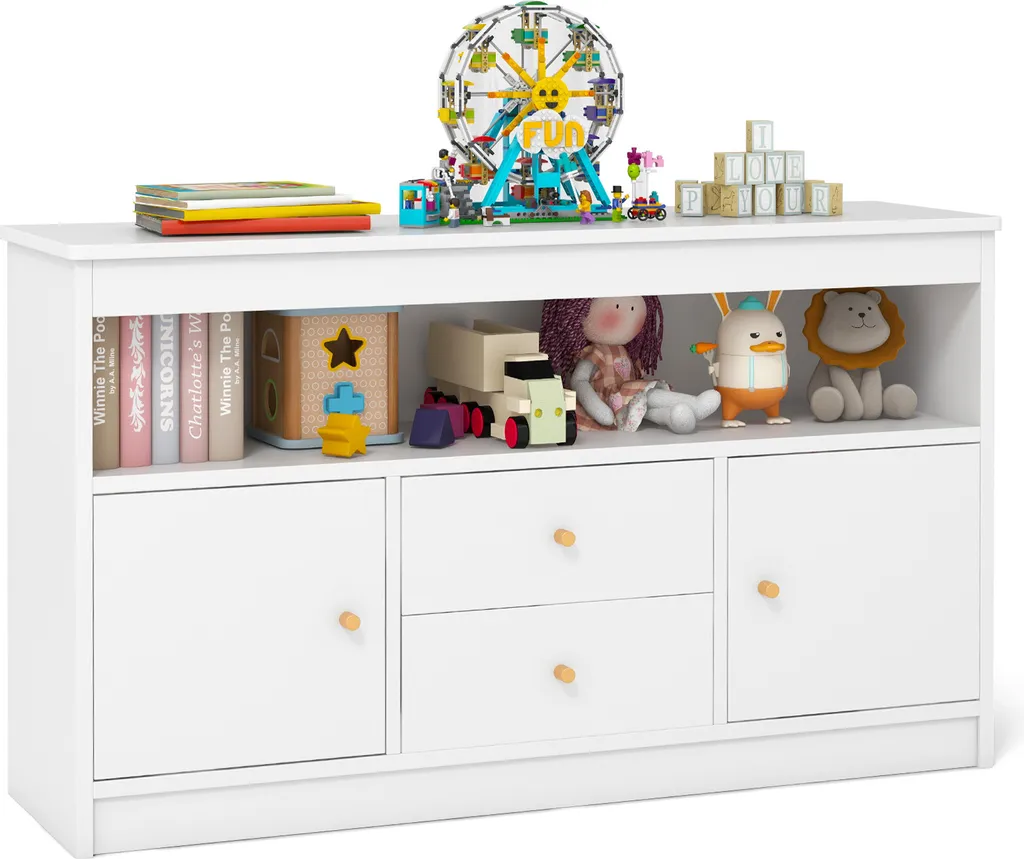 Meuble Bas de Rangement Jouets pour Chambre d'Enfant Blanc 106x30cm