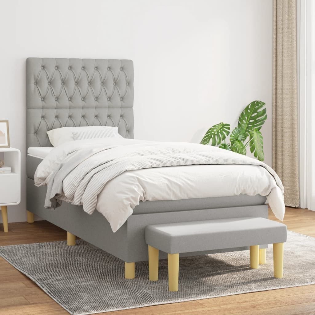 The Living Store Boxspringbett mit Matratze Hellgrau 90x200 cm Stoff
