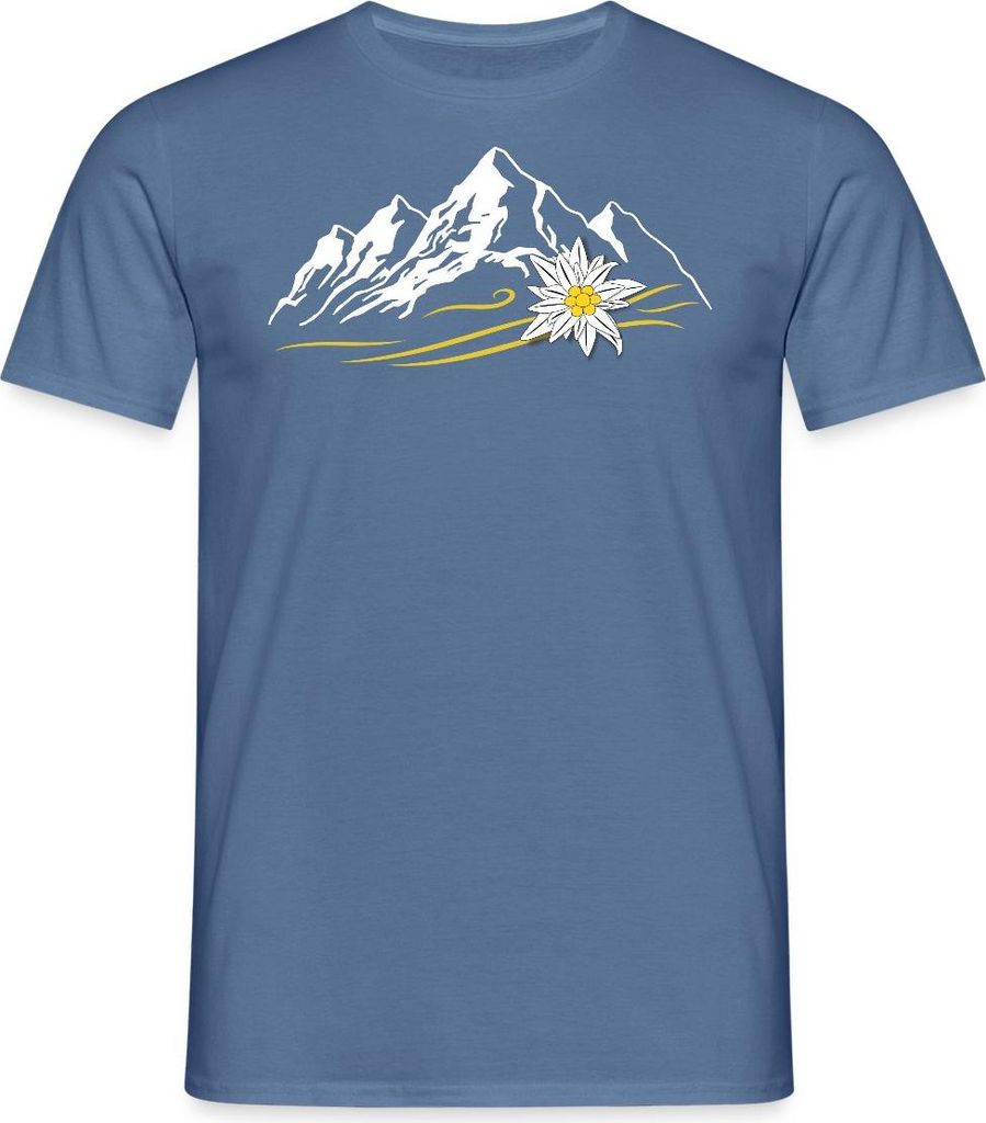 Spreadshirt Berglandschaft Bergliebe Alpen Mit Edelweiß Männer T-Shirt, 3XL, Taubenblau
