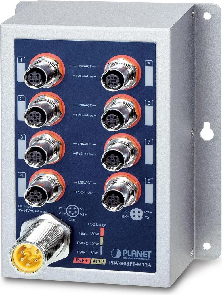 Switch M12 Planet IP50 contre déconnexions réseau et poussière