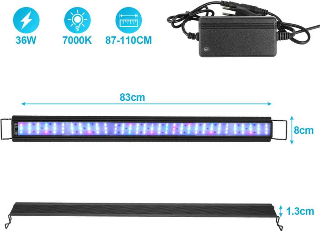 TolleTour 36W 85-100cm LED acquario con timer acquari d'acqua dolce tartarughe RGB - 2