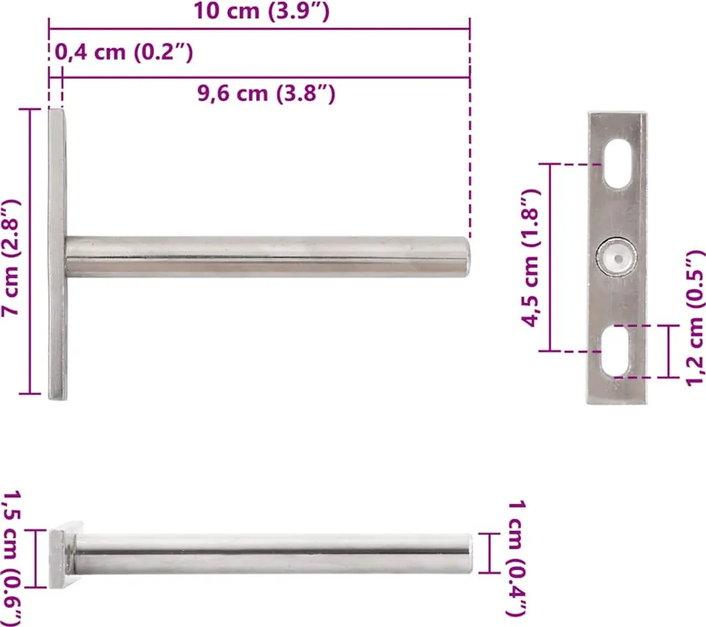 Support tablette invisible Ø10x100 mm - Fixation murale haute charge - 9