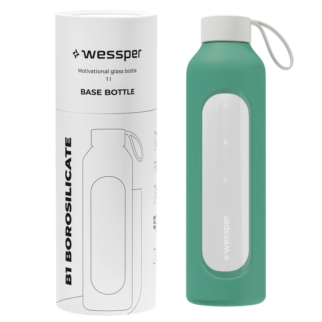 Bouteille en verre Wessper avec housse en silicone – 1 L – Image du produit 