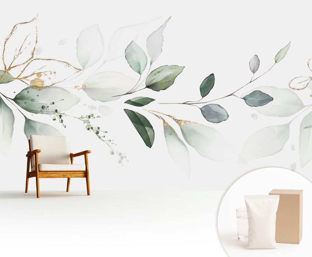 Fototapete - 416x254 cm - Tapete - Wandtapete - Wandbilder - Dekofolie - Tapete Folie - Wand - Dekoration - Wohnzimmer - Grüne Blätter