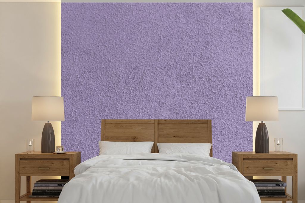 MuchoWow Fototapete für Wohnzimmer oder Schlafzimmer Wandtapete Vinyl Motivtapete Lila - Beton - Wand - 350x350 cm - Schlafzimmertapete