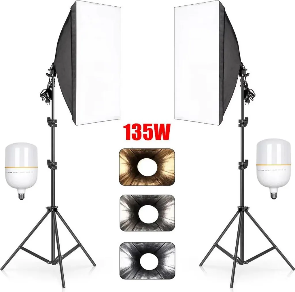Kit Softbox 135W Éclairage Continu Puissant pour Vidéo et Portrait