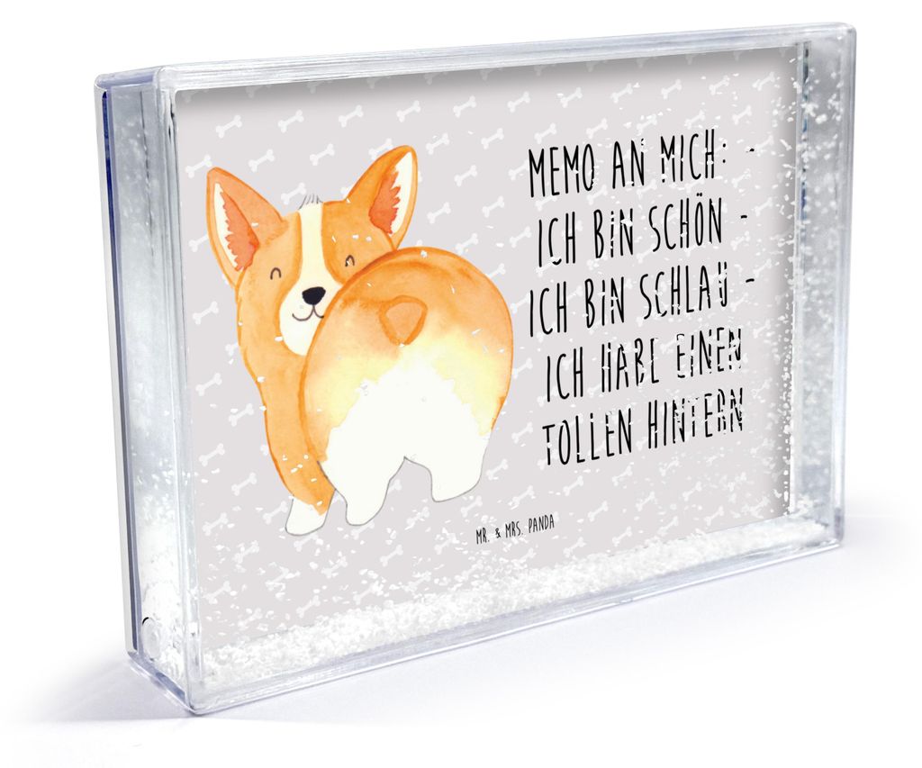 Mr. & Mrs. Panda Bilderrahmen Corgi Po - Grau Pastell - Geschenk, 3D-Bilderrahmen, Objektrahmen, Fotohalter, Fotorahmen, Selbstvertrauen, Mini-Bild...