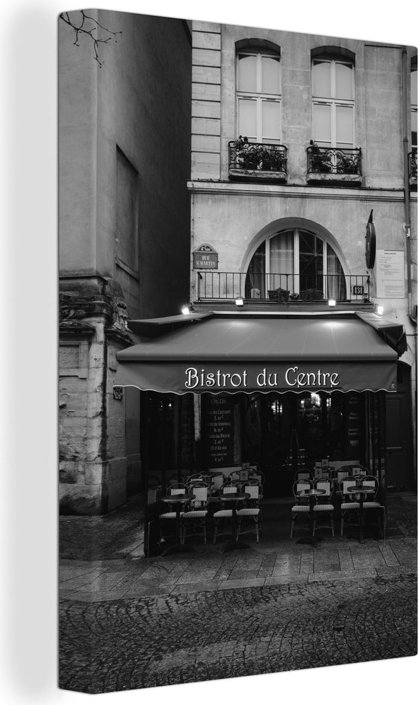 OneMillionCanvasses - Leinwandbilder - 90x140 cm, Frankreich - Schwarz - Weiß - Cafe, Wandbilder Kunstdruck Wanddekoration - Wandschmucke - Schl...