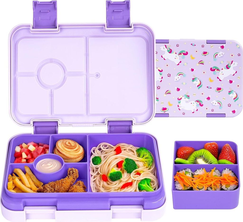 Bento Lunch Box für Kinder & Kleinkinder, auslaufsichere Lunchbox mit 5/6 Fächern für die Schule, Snack-Behälter , sicherem BPA-freiem Material...