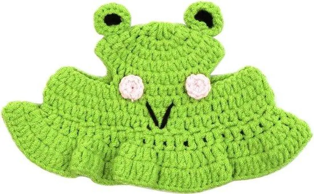 Chapeau Chat Grenouille en Laine Douce - Bonnet Artisanal Vert 25-30cm