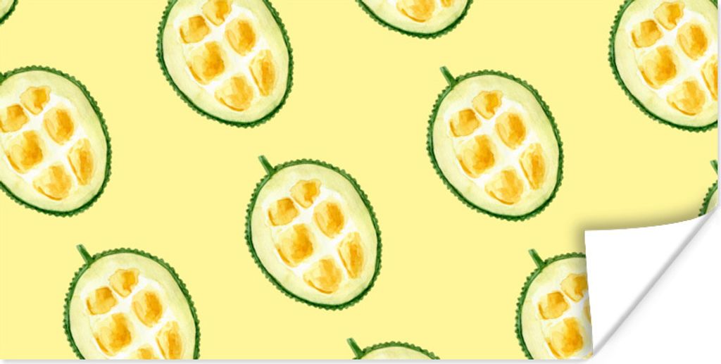 MuchoWow Poster Obst - Zitrusfrüchte - Muster - Gelb 40x20 cm - Poster für die Wand - Poster Schlafzimmer