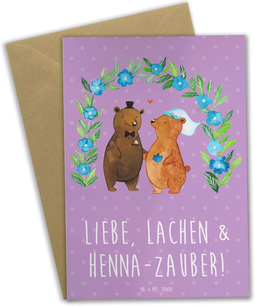 Mr. & Mrs. Panda Grußkarte Henna-Abend Magie - Lavendeltraum - Geschenk, Fruchtbarkeit, Klappkarte, Hochzeitszeremonie, kunstvolle Muster, weihnac...