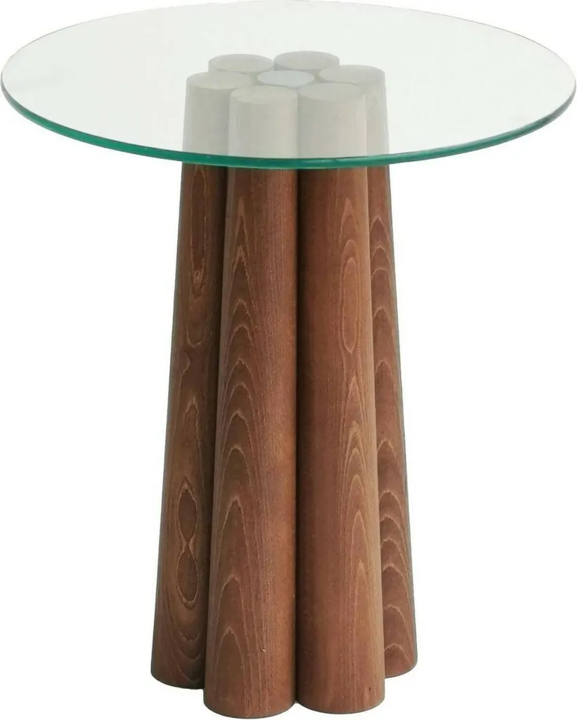 Table Basse Ronde Brasilia en Bois de Noyer Marron, Design 50x50x45 cm