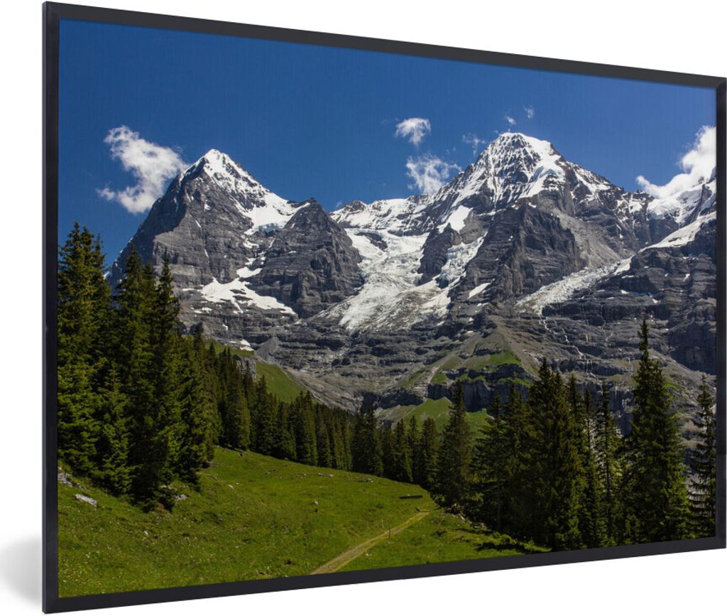 MuchoWow MuchoWow Gerahmtes Poster Wälder für die Berge Eiger und Monch in der Schweiz 60x40 cm - Poster mit zchwarzem Bilderrahmen - Printin...