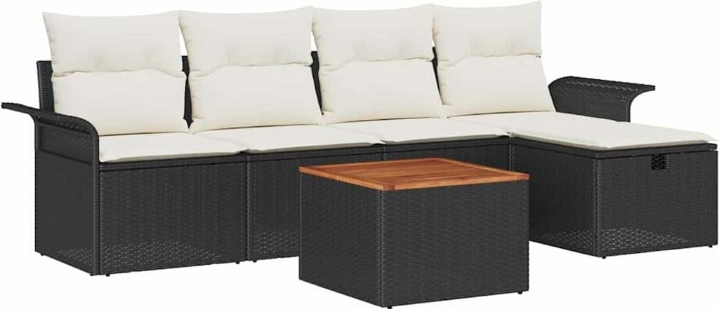 Gartensofa-set mit Kissen 6 pcs Schwarz Poly Rattan