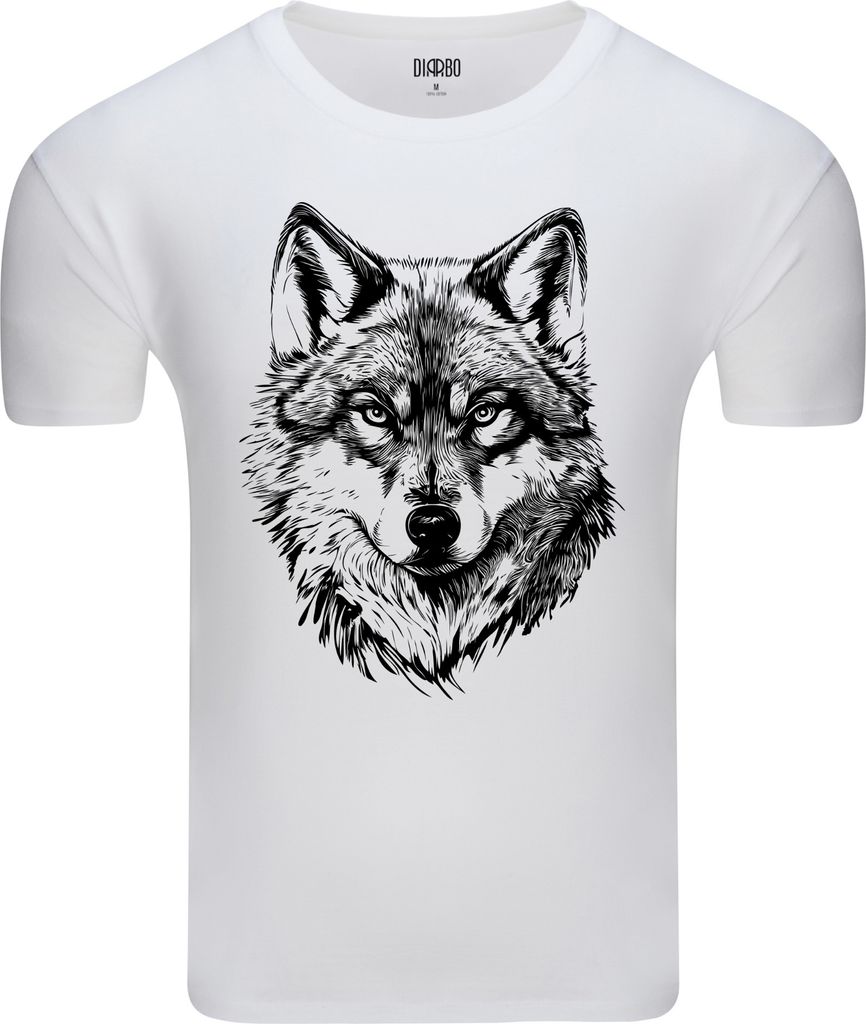Diarbo Herren T-Shirt mit Aufdruck Wildtierporträts Skizze des Wolfes Weiß Gr.XL
