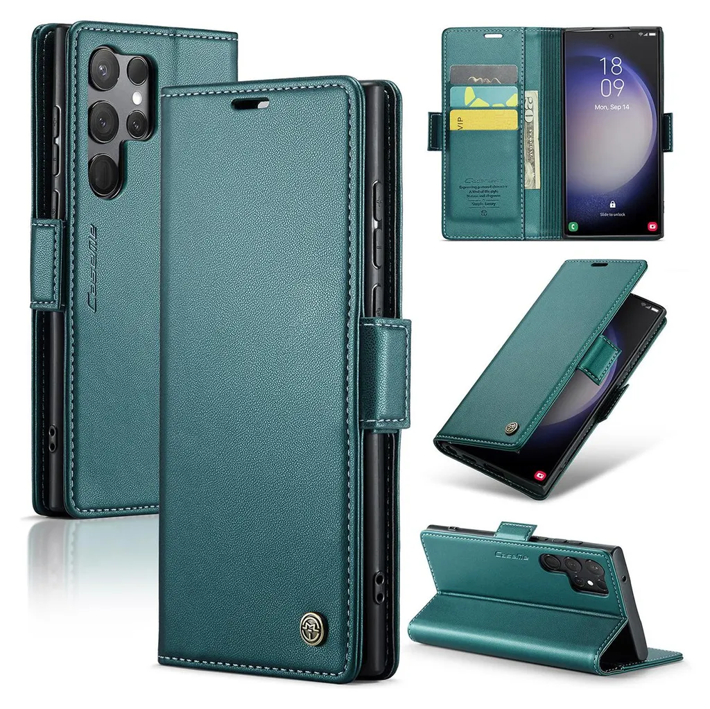 Cover Portafoglio S23 Ultra 5G Verde | Flip Case RFID Blocking Business