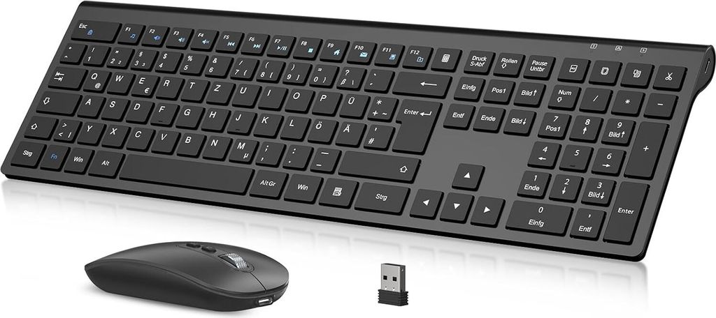 Tastatur Maus Set Kabellos, 2.4G Wiederaufladbare Kabellose Tastatur Ergonomisch Funktastatur QWERTZ Layout (Deutsch), Ultra Thin für Computer/Des...