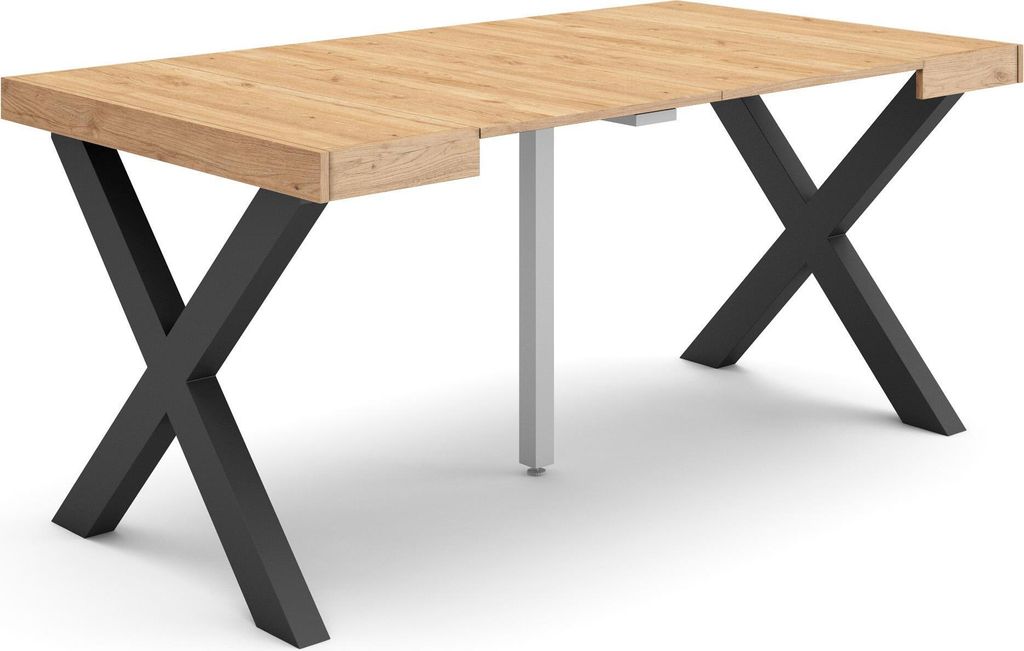 Ausziehbarertisch, 160x90x73cm, Für 8 Gäste, Massivholz Beine, Eiche