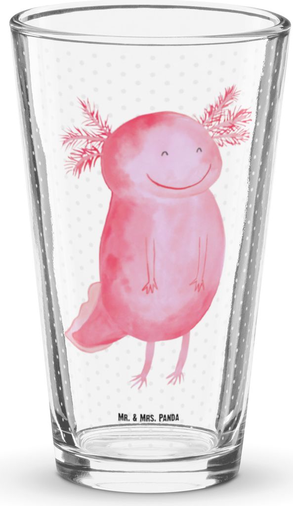 Mr. & Mrs. Panda Tumbler Axolotl Glücklich - Transparent - Geschenk, Glasbecher, Cocktailglas, Lurch, Bierglas, Lebensfroh, gut Gelaunt, Gute Laun...