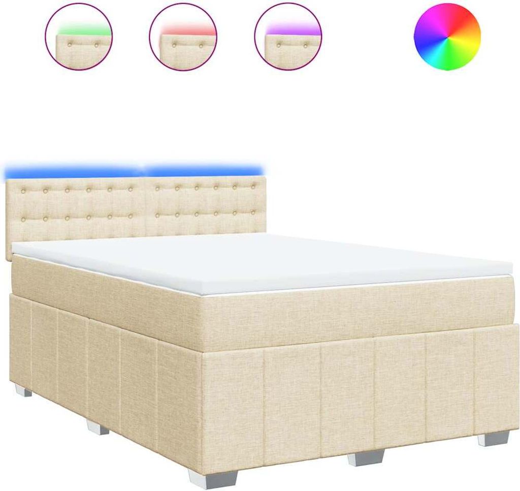 vidaXL Boxspringbett mit Matratze Creme 140x190 cm Stoff