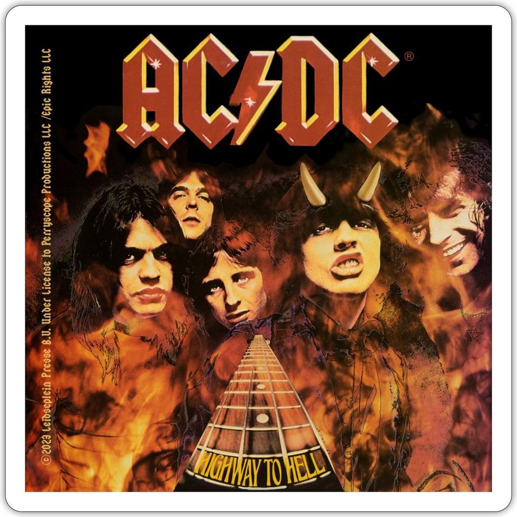 Spreadshirt AC/DC Highway To Hell Mit Logo Und Band Sticker Aufkleber, 10 x 10 cm, Mattweiß