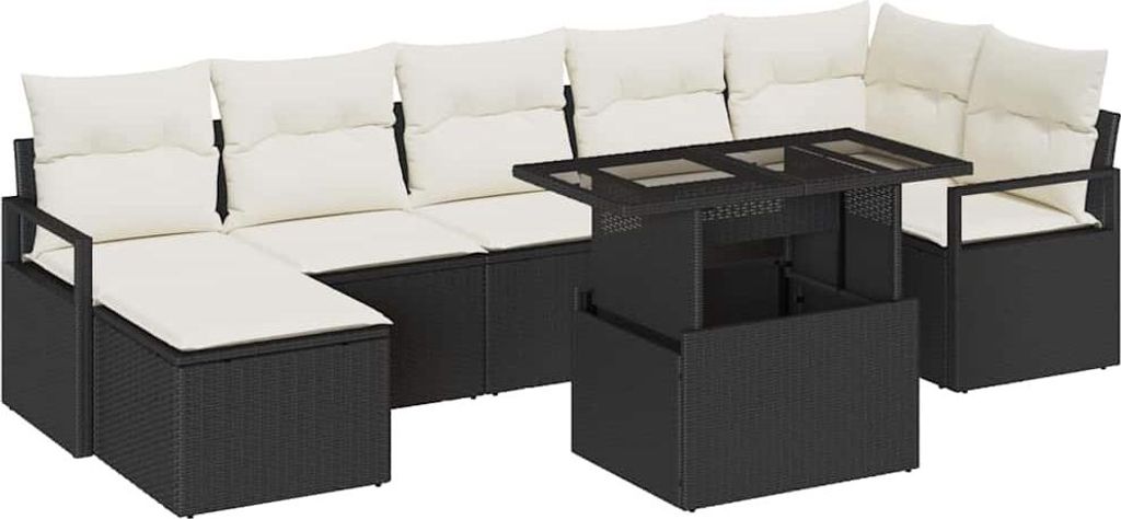 vidaXL Garten-Sofa-Set mit Speicher 8 pcs Schwarz Poly Rattan