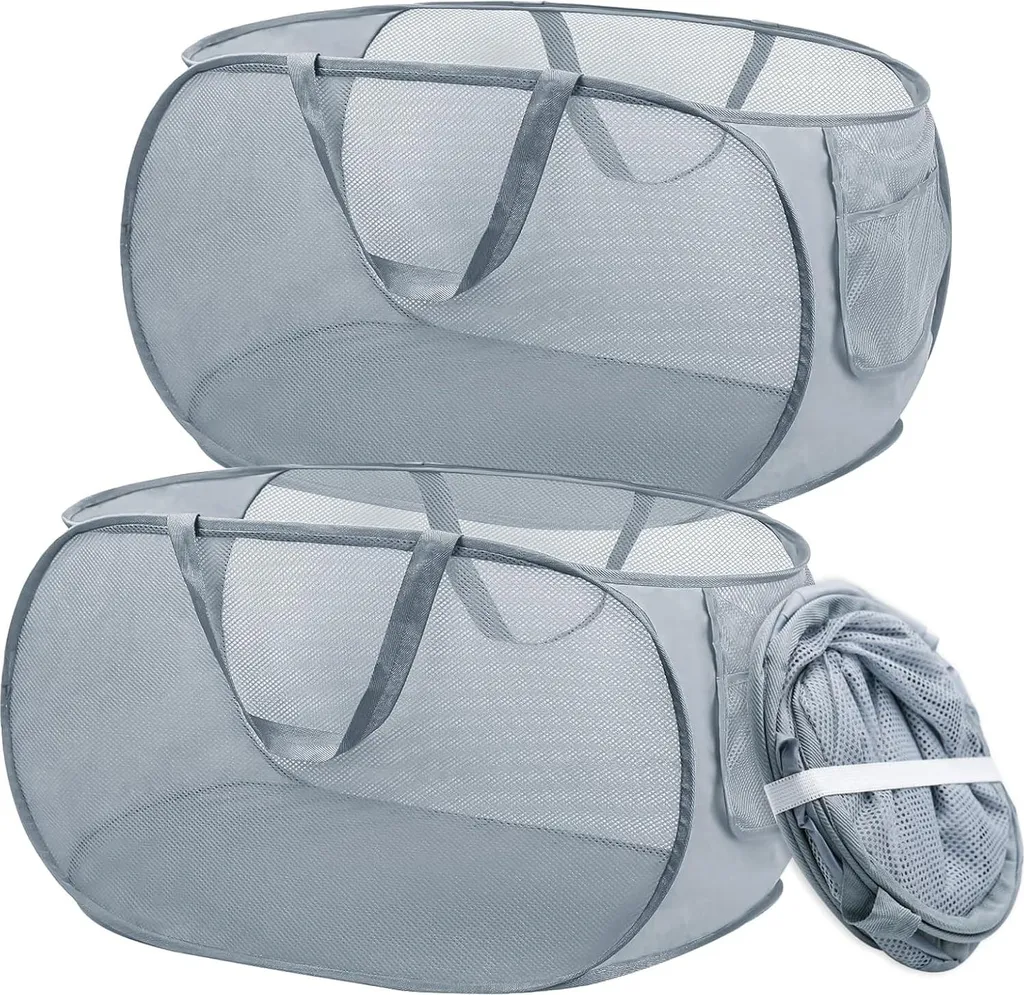 Lot de 2 Paniers à Linge Pop-up 36x36x58cm Pliables en Maille Souple