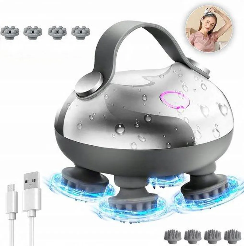 Masseur cuir chevelu en silicone avec lumière rouge et chaleur douce