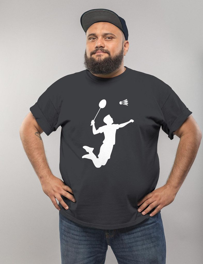 Herren T-Shirt Sport-Motiv Badminton Smash Federball Aufdruck Bedruckte Sportkleidung Moonworks anthrazit 5XL