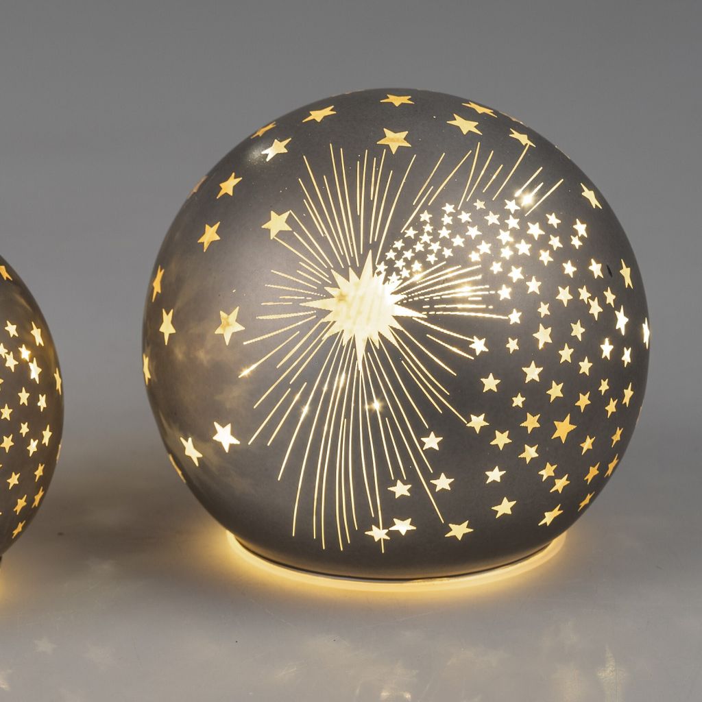 LED Deko Kugel SPIRIT mit Sternen zum stellen D. 12cm matt grau Glas Formano W24