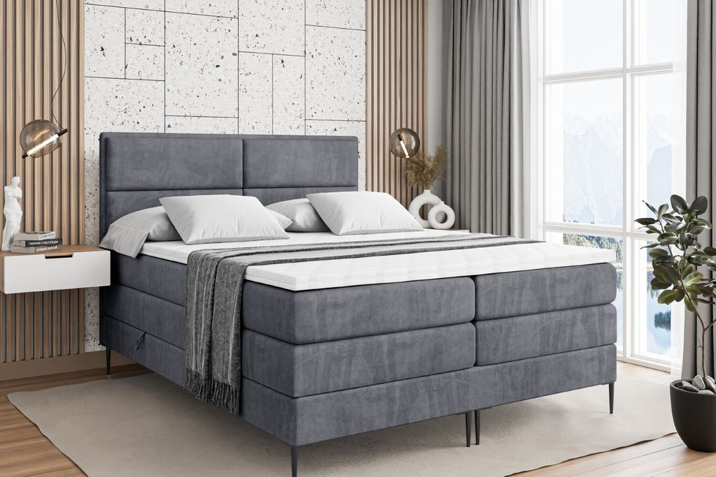 ALTDECOR Boxspringbett mit Schwarz Füßen, Matratze und Lattenrost, Topper, Polsterbett mit Bettkasten, Bett mit Stauraum H3- und H4- Matratze, Do...
