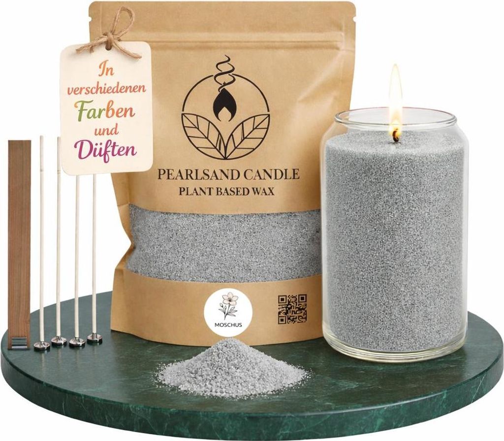 Kerzensand mit Duft 450g Wachsgranulat DIY Kerzen ohne Schmelzen Dochte inkl., Farbe:Moschus