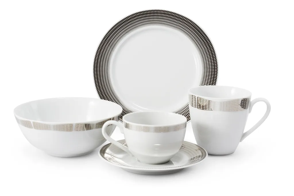 Service à déjeuner Leander en porcelaine tchèque platine ailes d'ange