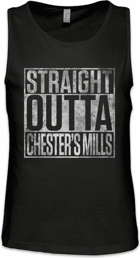 Urban Backwoods Straight Outta Chester's Mills, Ärmelloses T-Shirt, Farbe: Schwarz, Größe: 4XL