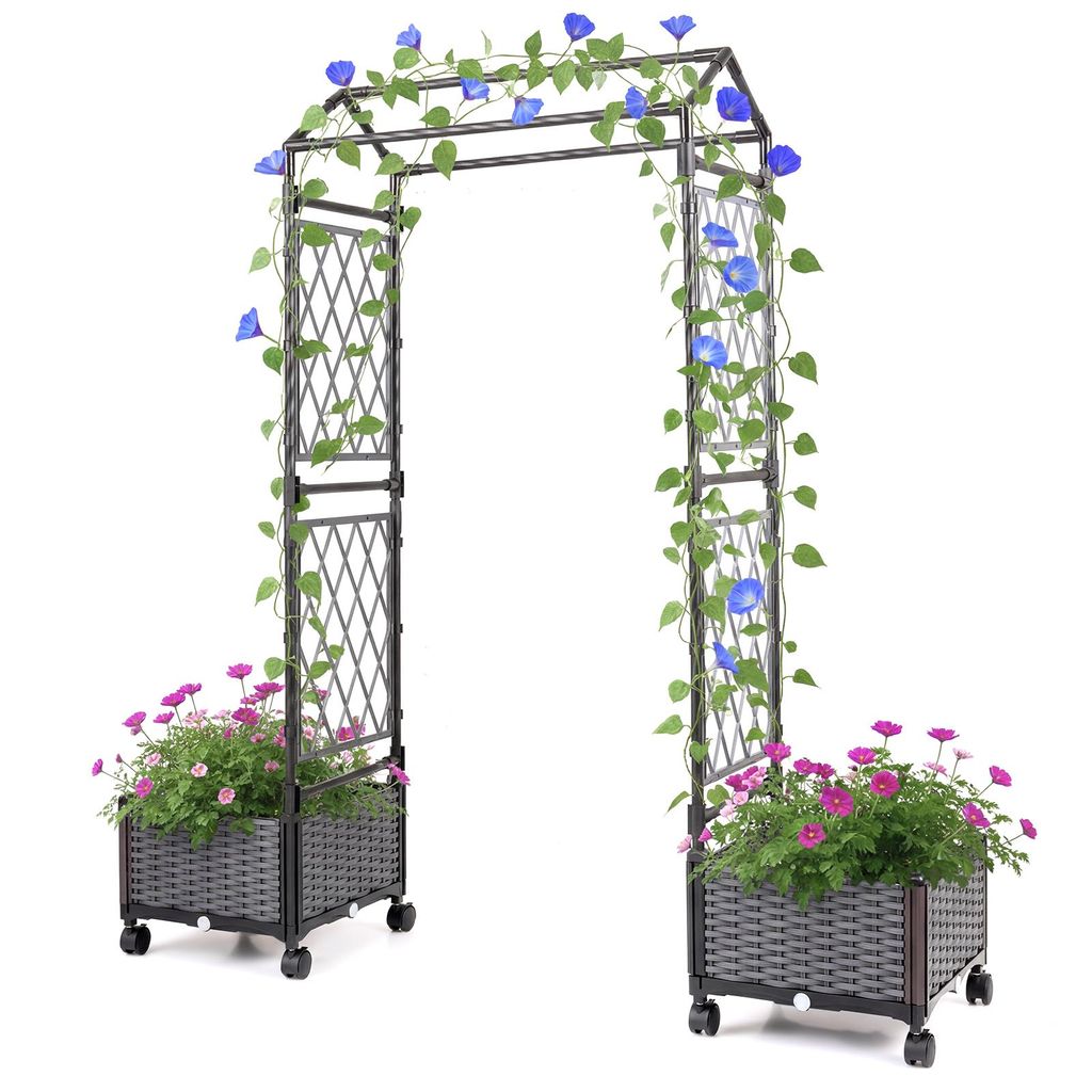 COSTWAY Blumenkasten, 2 in 1 Rosenbogen mit Rankgitter, Produktbild 