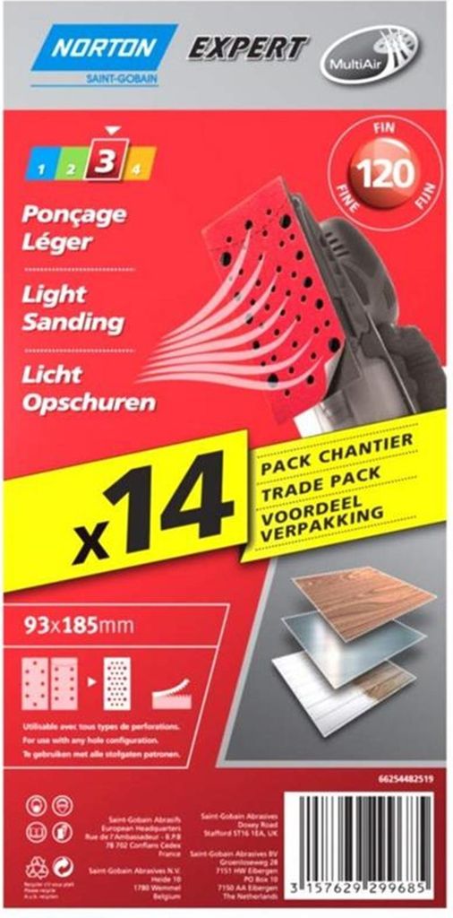Norton Expert Schleifpapier 93x185mm K120 14er VE / Multi-Air