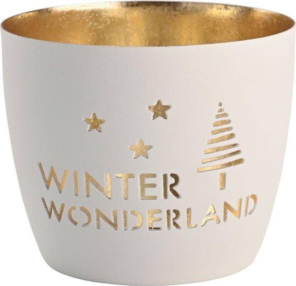 Gift Company Windlicht Madras Winter Wonderland M, Teelichthalter, Kerzenhalter, Eisen, weiß / Gold, H 8.5 cm, 1145404001