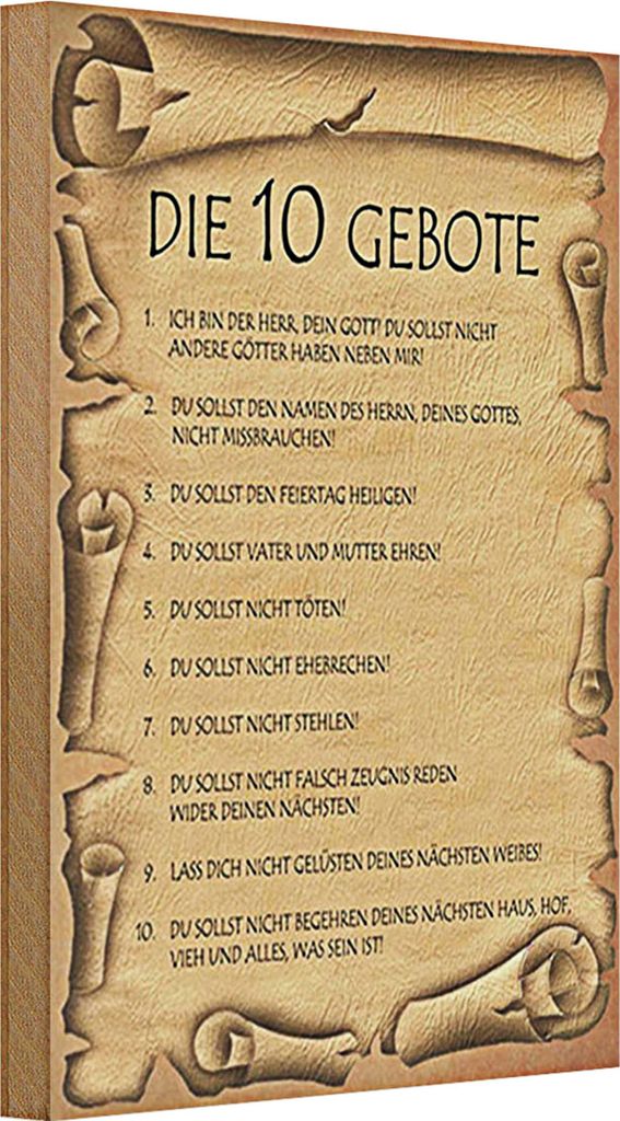 Holzschild Spruch 20x30cm die 10 Gebote Gottes bin Herr