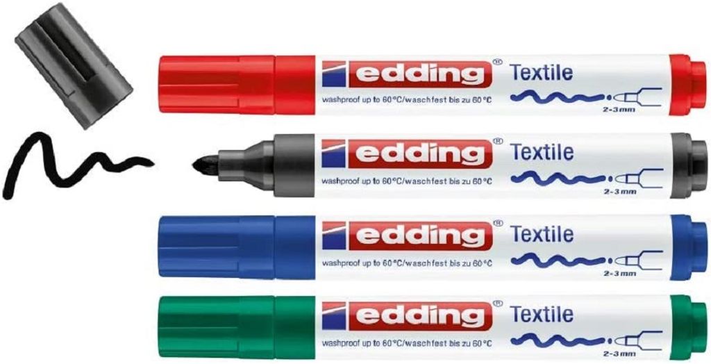 edding 4500 Textilmarker Schwarz Rot Blau Grün 4er Set Produktbild 